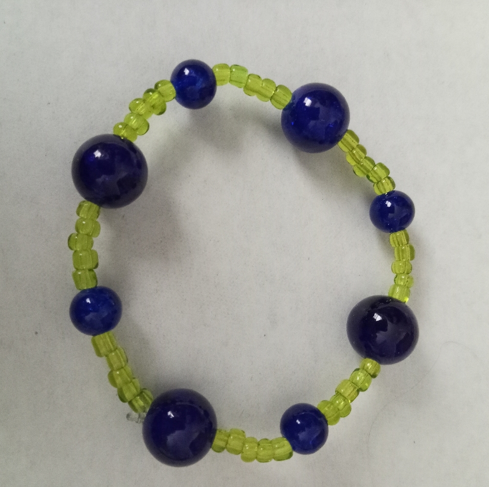 Hand Crafted Lime green and blue marble beaded statement bracelet